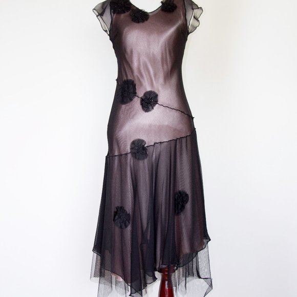 Women Illusion Sheer Dress Black Nude Cocktail Party S/M - Picture 7 of 9
